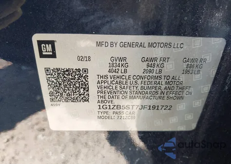 2018 Chevrolet Malibu 1Ls из США, поврежденный, VIN 1G1ZB5ST7JF191722